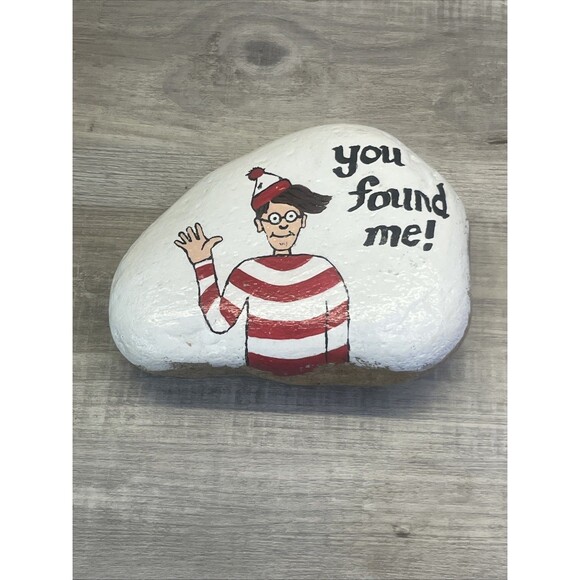 Hand Painted Art Rock Garden Where Is Waldo Paperweight OOAK Found Me - Picture 1 of 8